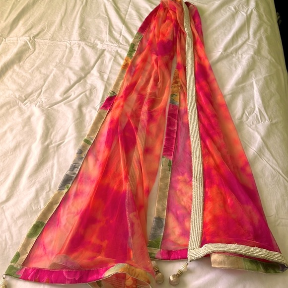 Pink dupatta pearl border reversible tie dye pattern - Picture 2 of 2
